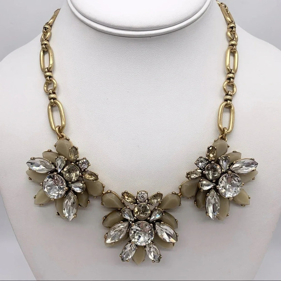 J. Crew Taupe Jeweled Gold Link Necklace - Picture 1 of 3